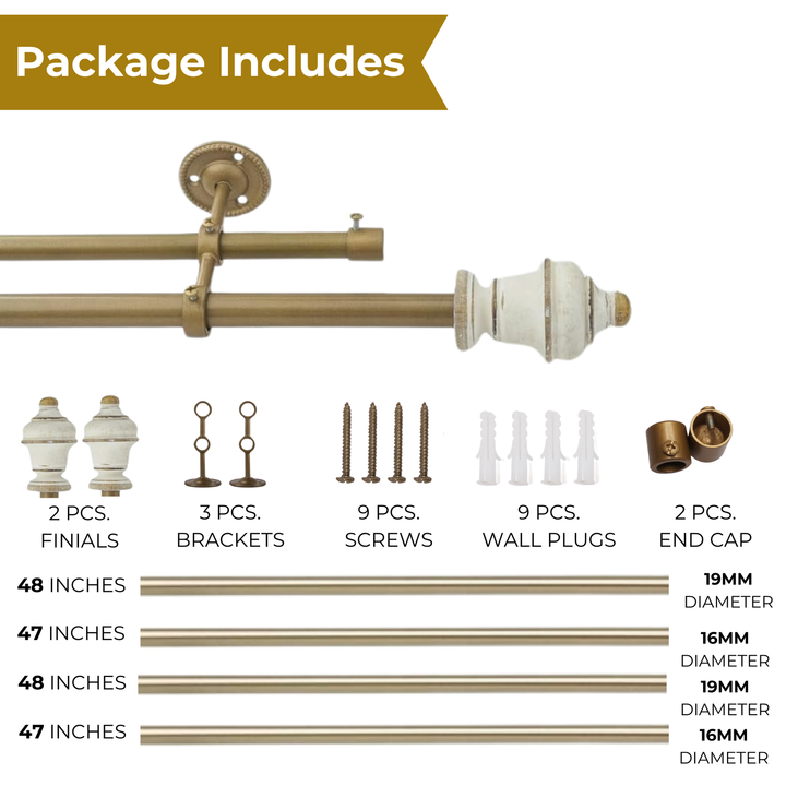Modern Double Curtain Pole | Extendable | Gold Finish | 28-144 Inch | Perfect for Layering Curtains & Sheers