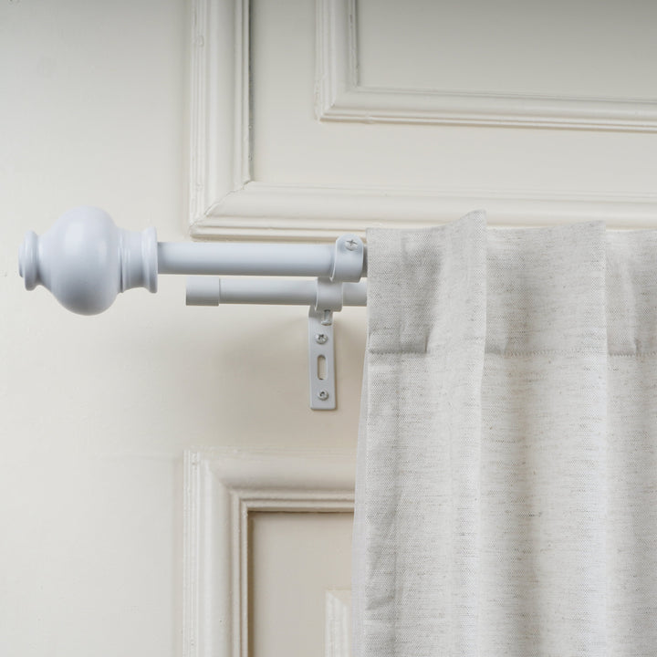 White Double Curtain Pole with Ball Finials | Extendable | 28-144 Inches