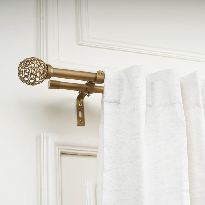 Gold Double Curtain Pole | Rustproof & Heavy Duty | Extendable Telescopic | 28-144 Inch