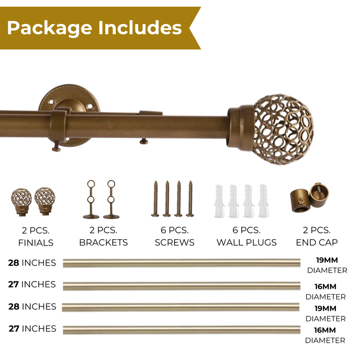 Gold Double Curtain Pole | Rustproof & Heavy Duty | Extendable Telescopic | 28-144 Inch