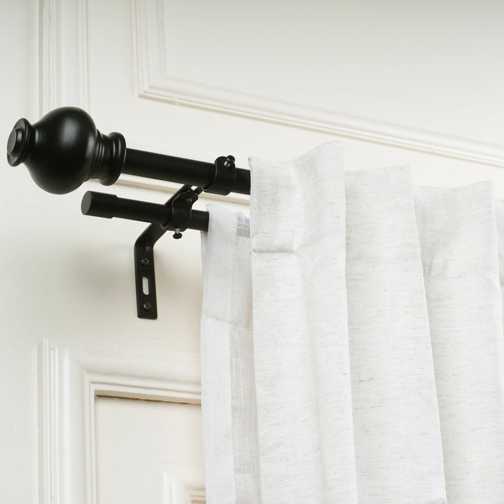 Black Double Curtain Pole | Urn Finials | Rustproof | 25KG Load | Traditional Style