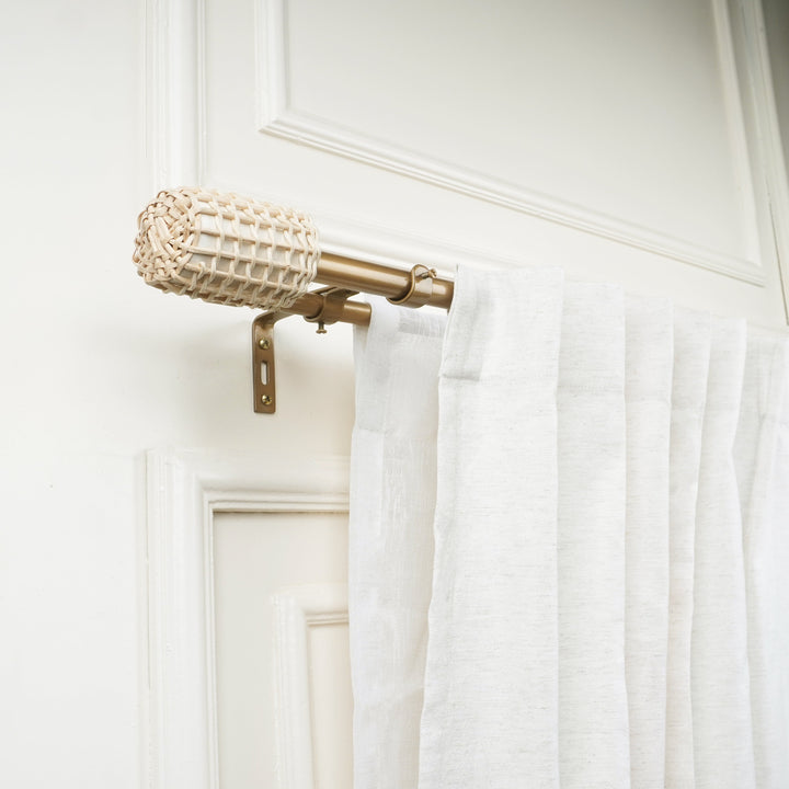 Double Curtain Pole | Gold | Extendable & Adjustable | Basketweave Finials