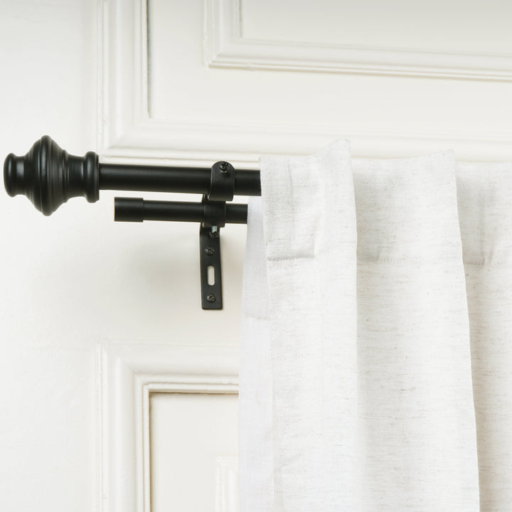 Black Double Curtain Pole | Rustproof & Heavy Duty | Extendable | Classic Finials | 28-144 Inch
