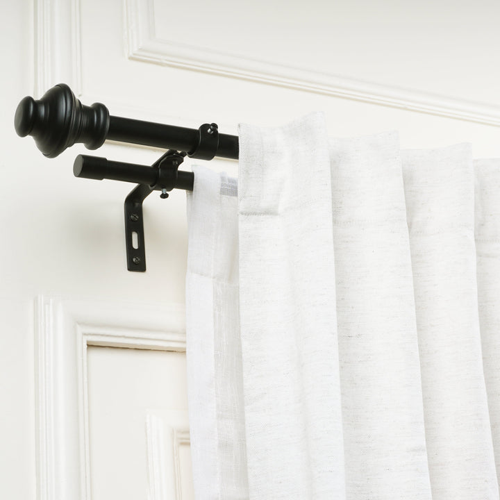 Black Double Curtain Pole | Rustproof & Heavy Duty | Extendable | Classic Finials | 28-144 Inch