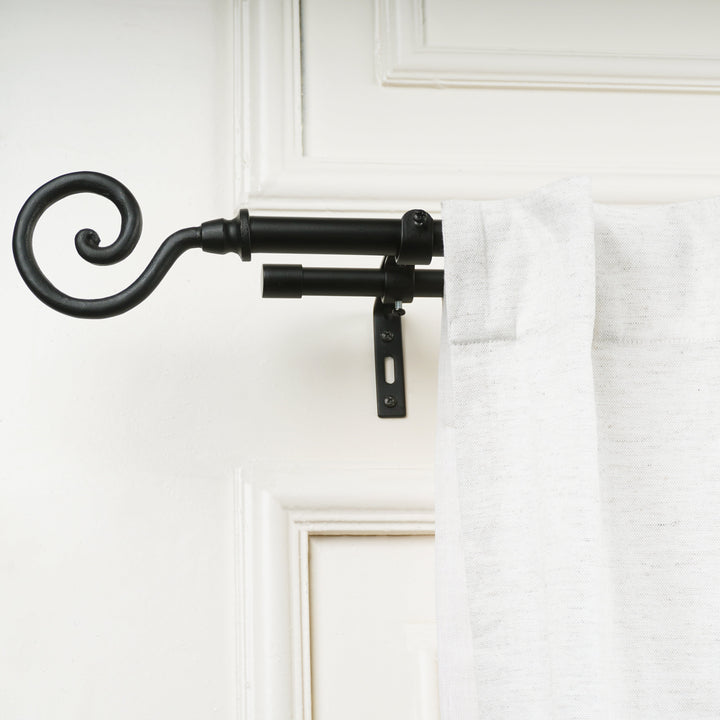 Black Double Curtain Pole | Twist Finials | Rustproof | 25KG Load | Modern Style