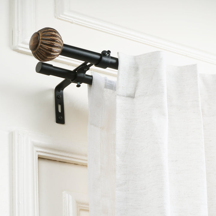 Modern Matt Black Double Curtain Pole | Extendable | 28-144 Inch | Perfect for Layering Curtains & Sheers