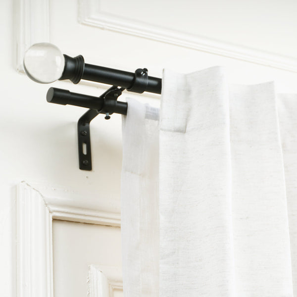 Black Extendable Double Curtain Pole with Elegant Crystal Ball Finials