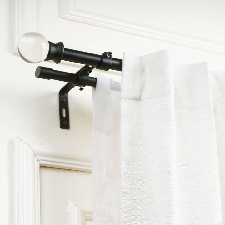 Black Extendable Double Curtain Pole with Elegant Crystal Ball Finials
