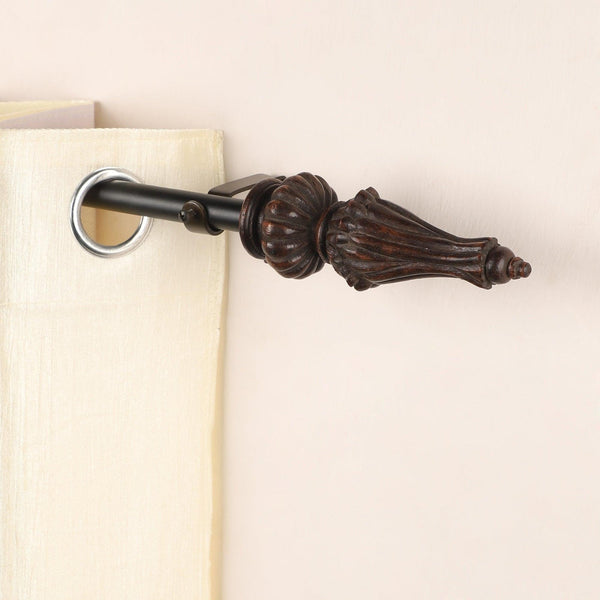 Black Extendable Curtain Pole | Urn-Shaped Wooden Finials | 61-366cm
