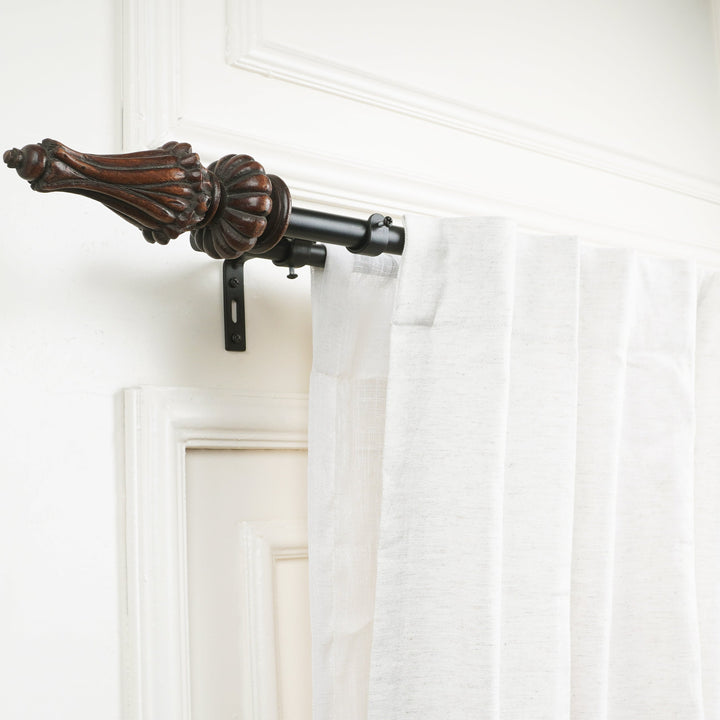 Black Extendable Double Curtain Pole with Urn Finials - 28-144 Inch