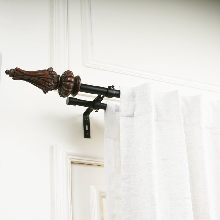 Black Extendable Double Curtain Pole with Urn Finials - 28-144 Inch
