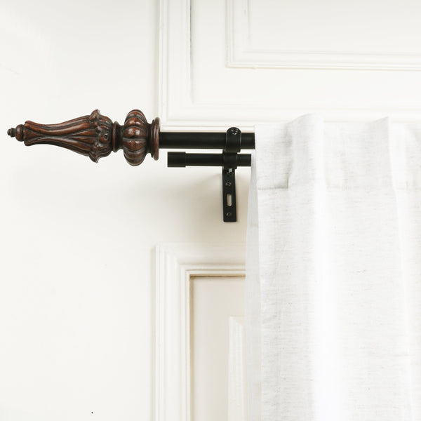 Black Extendable Double Curtain Pole with Urn Finials - 28-144 Inch