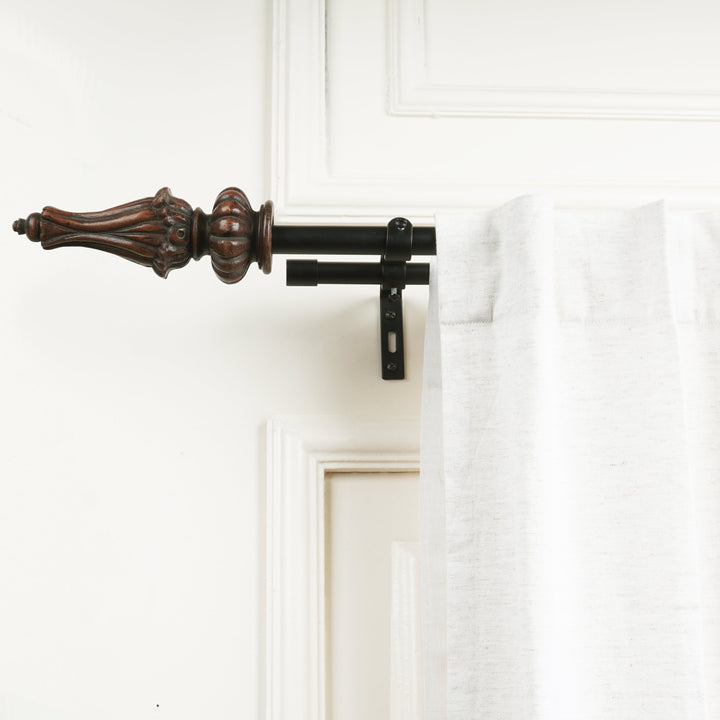 Black Extendable Double Curtain Pole with Urn Finials - 28-144 Inch