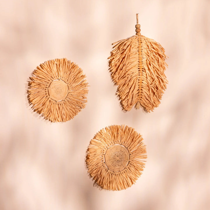 Handmade Raffia Leaf Wall Hanging - Natural, Bohemian Decor for Living Room, Bedroom