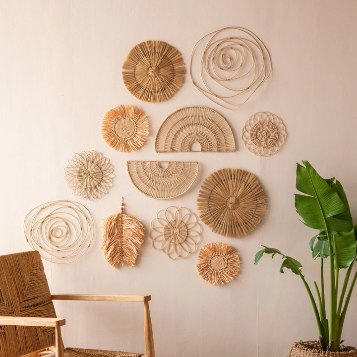 Handmade Raffia Leaf Wall Hanging - Natural, Bohemian Decor for Living Room, Bedroom
