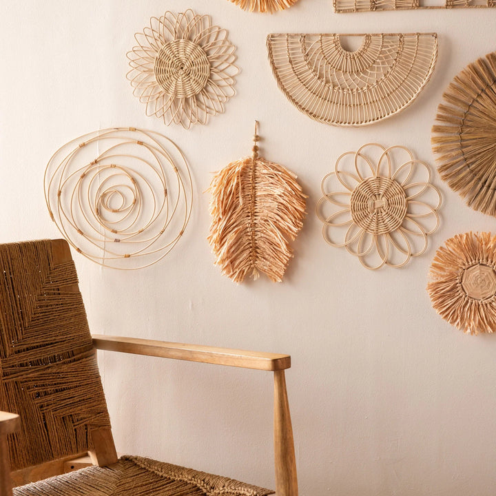 Bohemian Rattan Wall Art Set (12pcs) - Natural Woven Decor for Living Room, Bedroom