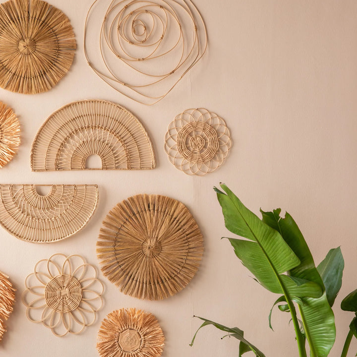 Bohemian Rattan Wall Art Set (12pcs) - Natural Woven Decor for Living Room, Bedroom