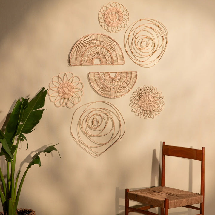 Bohemian Rattan Wall Art Set (12pcs) - Natural Woven Decor for Living Room, Bedroom
