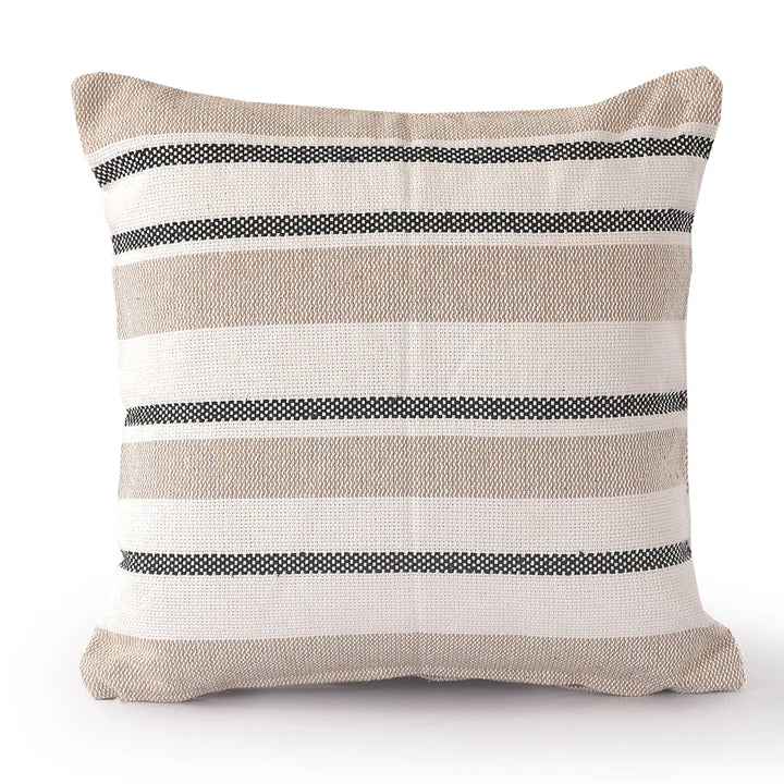 Beige Striped Cushion Cover | 45x45cm | Hand Stitched Cotton | Modern Home Decor