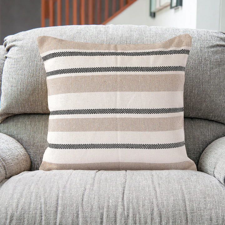 Beige Striped Cushion Cover | 45x45cm | Hand Stitched Cotton | Modern Home Decor