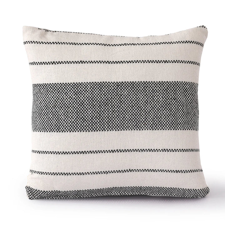 Cream & Black Striped Cushion Cover | 40x40cm | Handmade Cotton | Textured Weave
