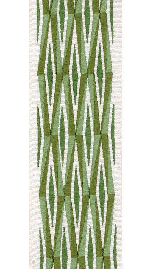 Diamond Embroidered Trim | 10cm Wide Cotton Canvas | Geometric Design for Curtains, Cushions & Crafts | By the Metre Ivory Green