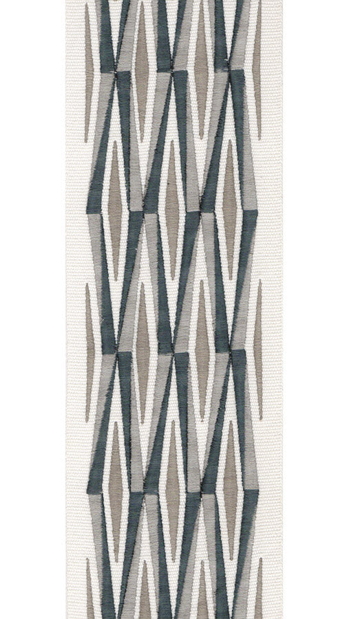 Diamond Embroidered Trim | 10cm Wide Cotton Canvas | Geometric Design for Curtains, Cushions & Crafts | By the Metre Ivory Grey Navy