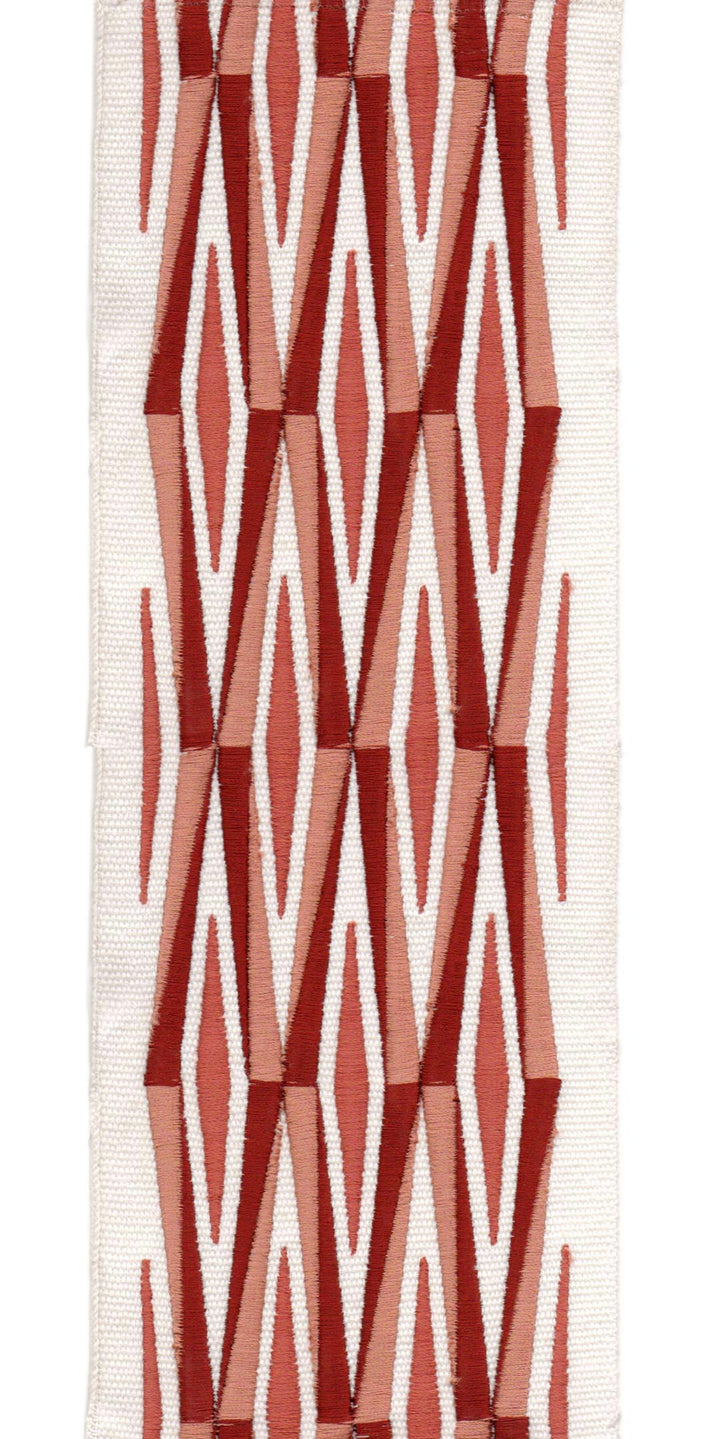 Diamond Embroidered Trim | 10cm Wide Cotton Canvas | Geometric Design for Curtains, Cushions & Crafts | By the Metre Ivory Red