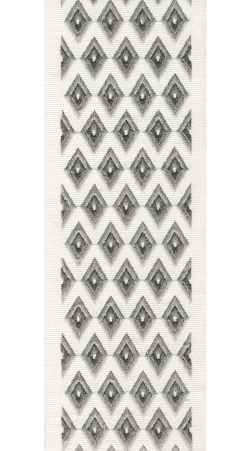 Geometric Embroidered Trim | Cotton Canvas | 10cm Wide | Ideal for Curtains, Crafts & Home Decor Ivory Fog Grey