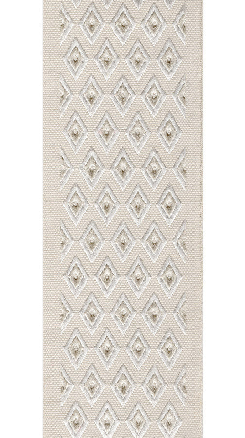 Geometric Embroidered Trim | Cotton Canvas | 10cm Wide | Ideal for Curtains, Crafts & Home Decor Palegrey Cream