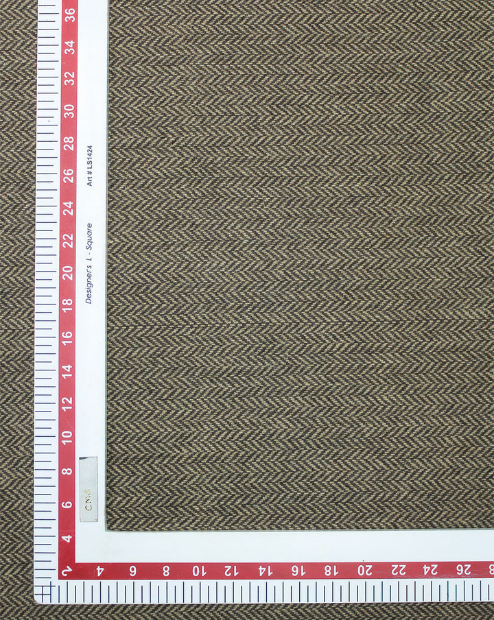 Organic Woolen Tweed Fabric - Beige with Black Herringbone Pattern - By the Metre (142cm Wide, 350gsm) - Perfect for Curtains, Clothing & More