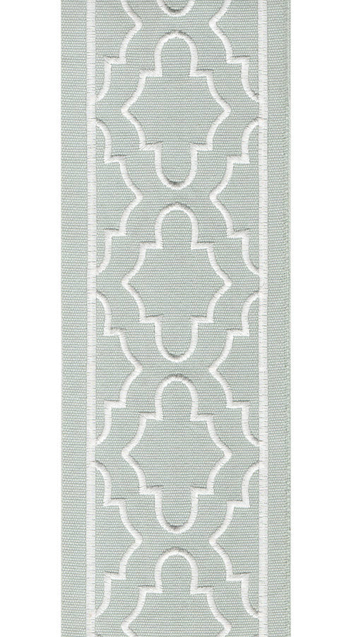 Geometric Embroidered Trim | Cotton Canvas | 10cm Wide | Home Decor & Crafts | Sold by Metre Aqua White