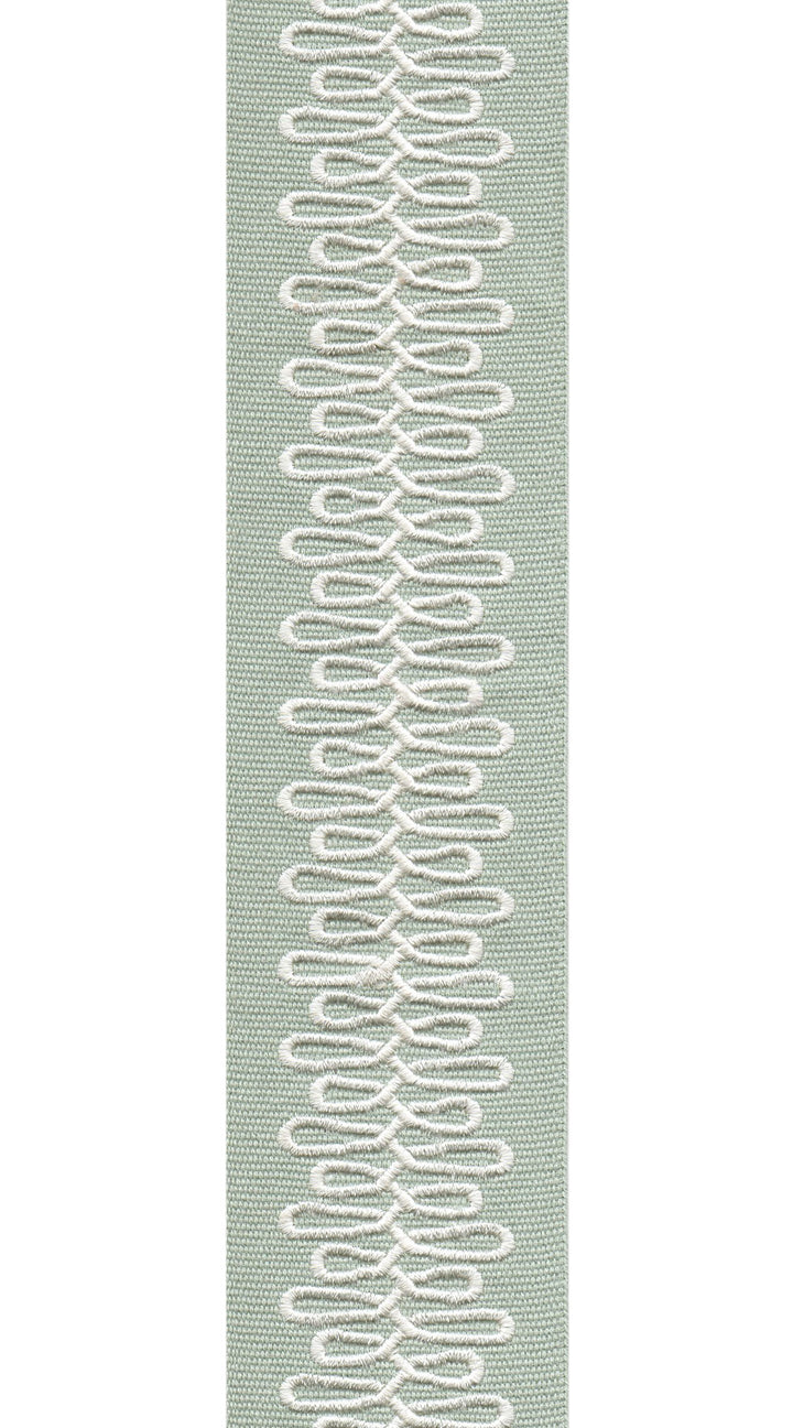Scroll Pattern Pure Cotton Canvas Trim | 2.5 Inch / 6.35cm Wide Border Tape for Curtains & Furnishings | By The Metre Aqua White