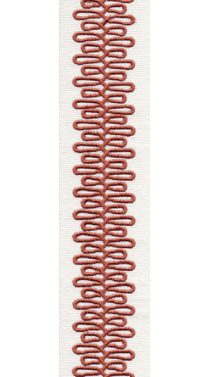 Scroll Pattern Pure Cotton Canvas Trim | 2.5 Inch / 6.35cm Wide Border Tape for Curtains & Furnishings | By The Metre Ivory Coral