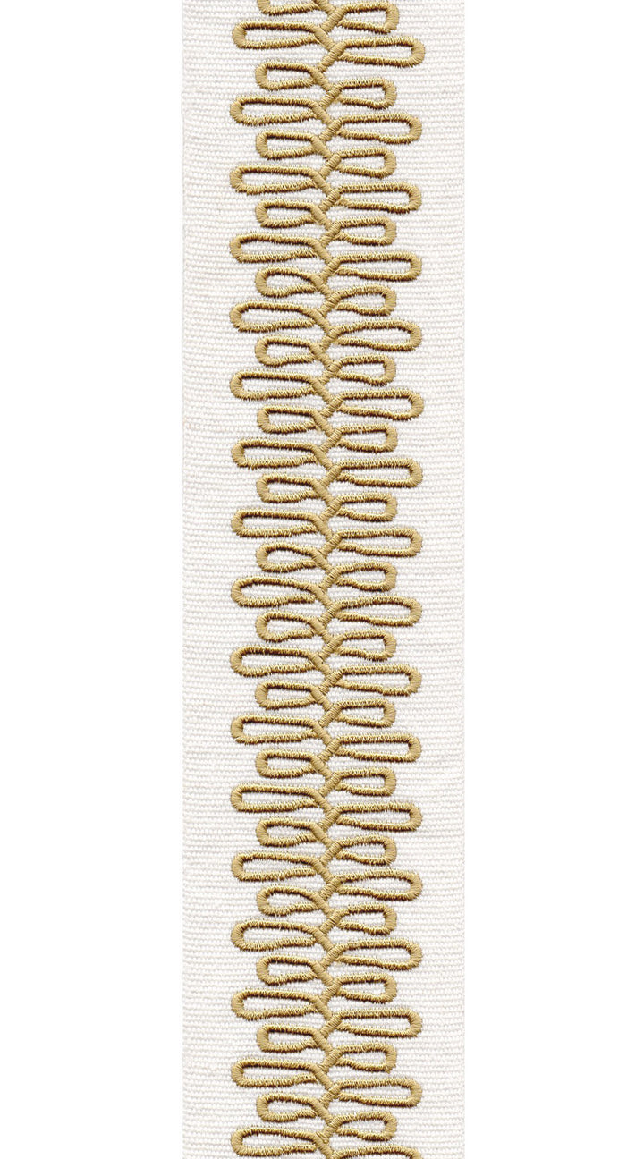 Scroll Pattern Pure Cotton Canvas Trim | 2.5 Inch / 6.35cm Wide Border Tape for Curtains & Furnishings | By The Metre Ivory Gold