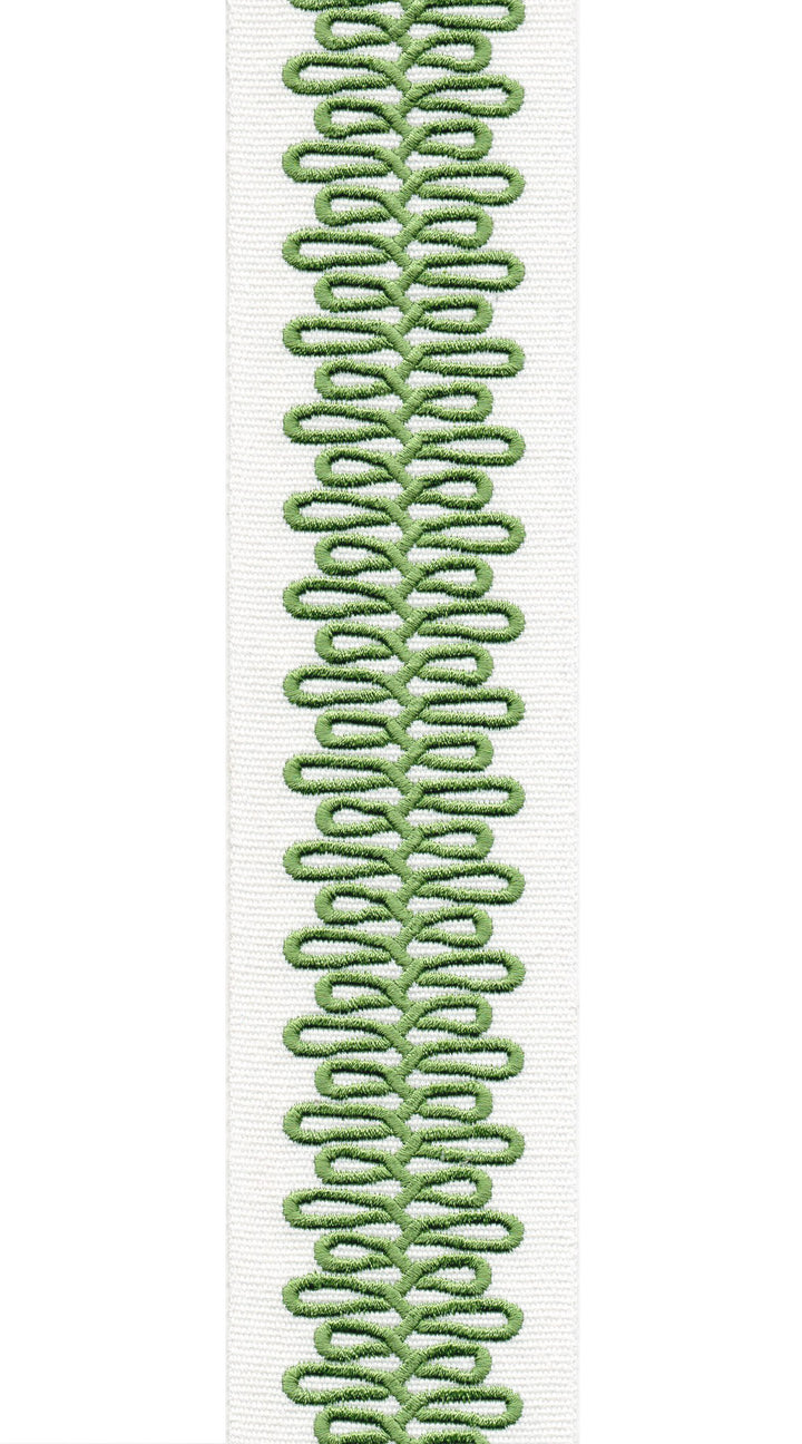 Scroll Pattern Pure Cotton Canvas Trim | 2.5 Inch / 6.35cm Wide Border Tape for Curtains & Furnishings | By The Metre Ivory Green
