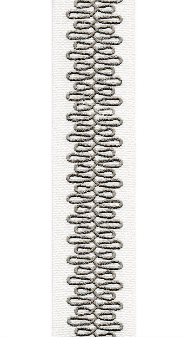 Scroll Pattern Pure Cotton Canvas Trim | 2.5 Inch / 6.35cm Wide Border Tape for Curtains & Furnishings | By The Metre Ivory Grey