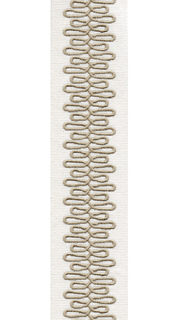 Scroll Pattern Pure Cotton Canvas Trim | 2.5 Inch / 6.35cm Wide Border Tape for Curtains & Furnishings | By The Metre Ivory Natural