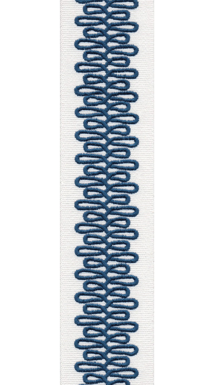 Scroll Pattern Pure Cotton Canvas Trim | 2.5 Inch / 6.35cm Wide Border Tape for Curtains & Furnishings | By The Metre Ivory Navy Blue