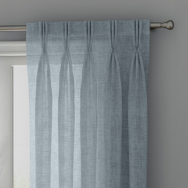 Light Blue Linen Sheer Curtains - Triple Pinch Pleat - Made to Measure