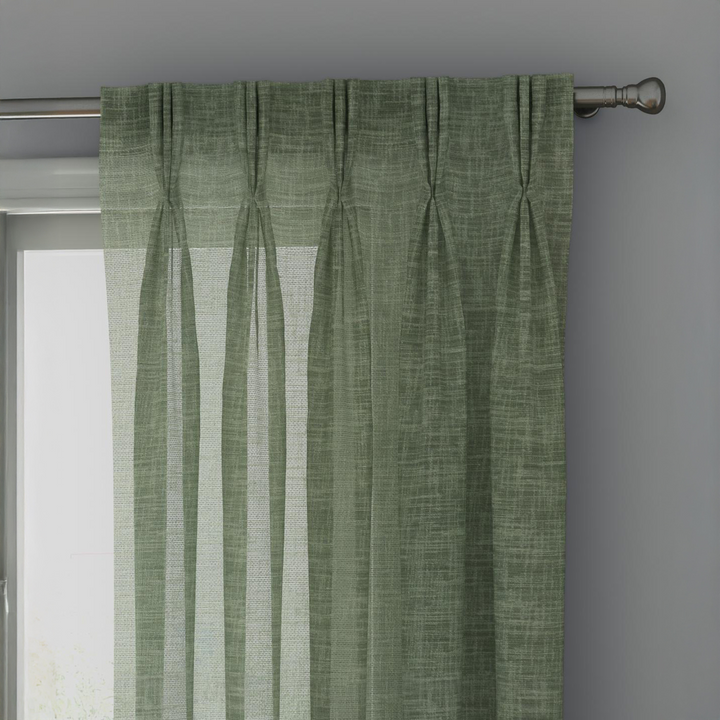 Light Sage Green Linen Sheer Curtains - Triple Pinch Pleat - Made to Measure