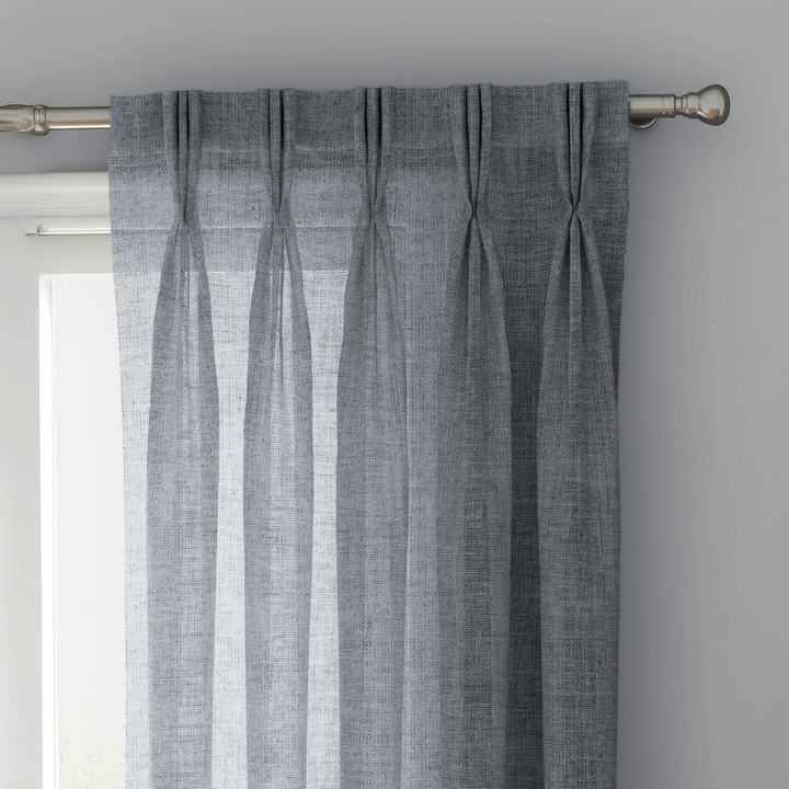 Elephant Grey Linen Sheer Curtains - Triple Pinch Pleat - Made to Measure