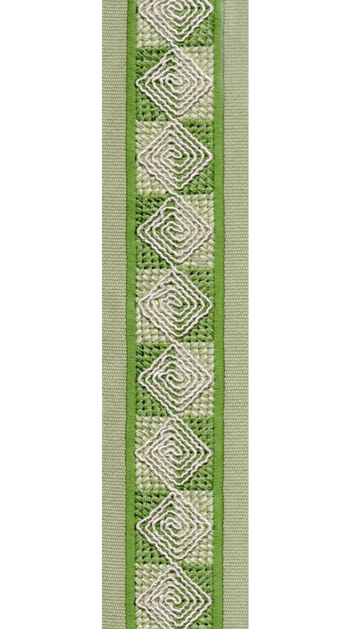 Diamond Spiral Cotton Canvas Trim | 2.5 Inch (6.35cm) | Embroidered Border | 10 Colours | By The Metre Celadon Green