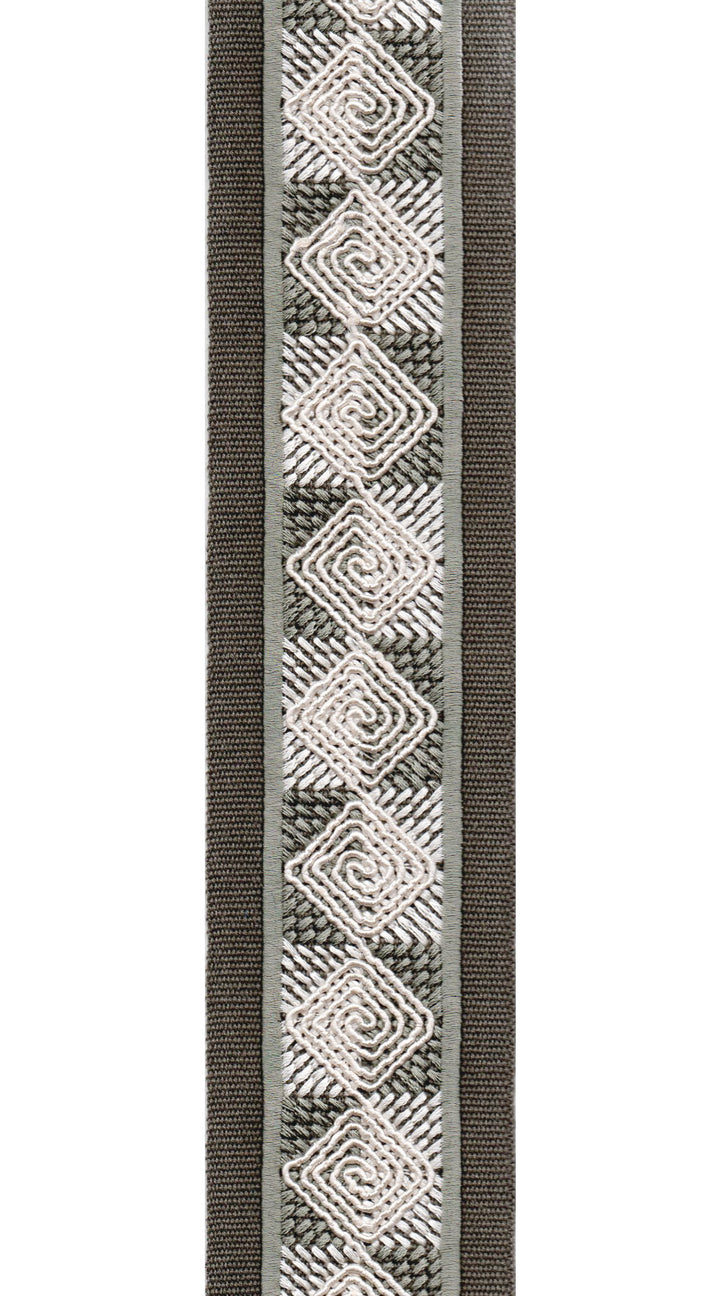 Diamond Spiral Cotton Canvas Trim | 2.5 Inch (6.35cm) | Embroidered Border | 10 Colours | By The Metre Charcoal Ivory