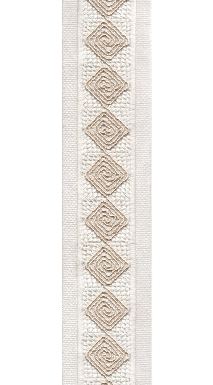 Diamond Spiral Cotton Canvas Trim | 2.5 Inch (6.35cm) | Embroidered Border | 10 Colours | By The Metre Ivory on Ivory