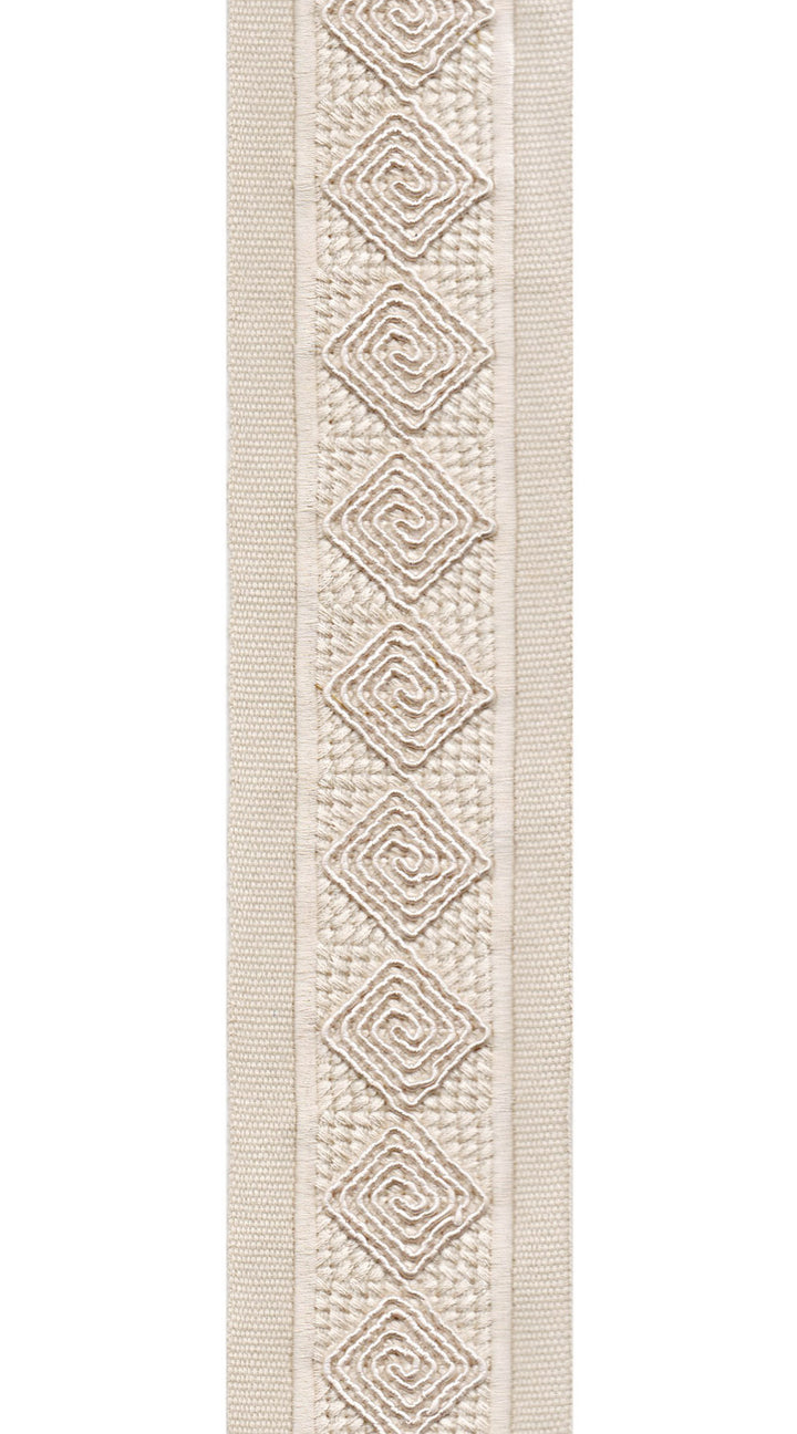 Diamond Spiral Cotton Canvas Trim | 2.5 Inch (6.35cm) | Embroidered Border | 10 Colours | By The Metre Taupe Cream