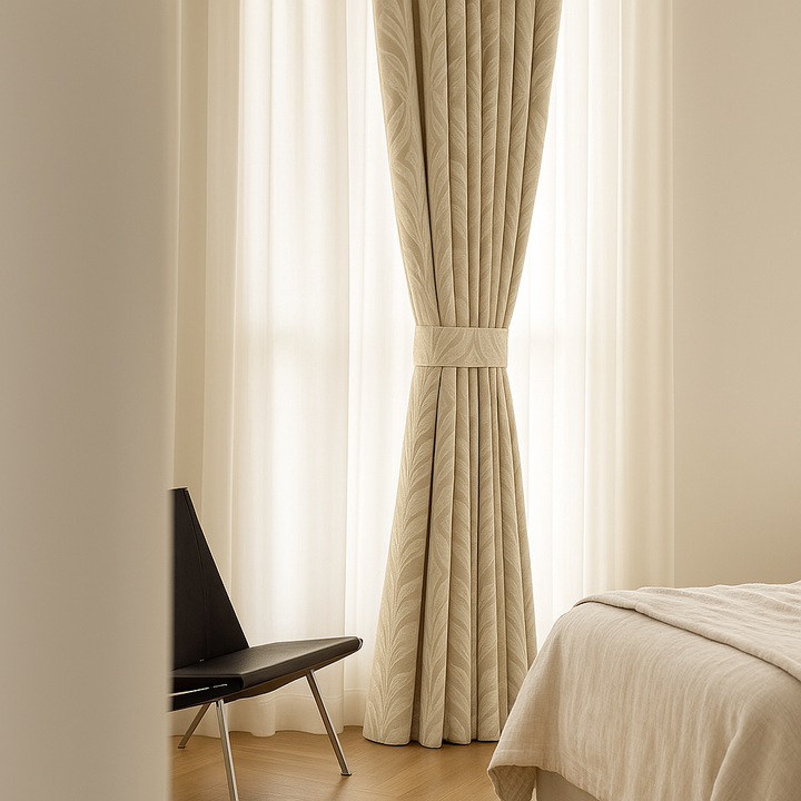 Luxury Cotton-Linen Jacquard Leaf-Pattern Curtains – Custom Sizes, Blackout or Light-Filtering