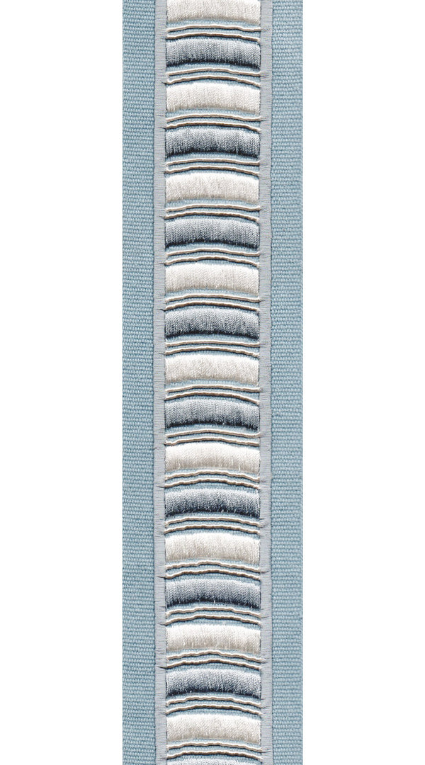 Textured Segmented Cotton Canvas Trim | 2.5 Inch (6.35cm) | Dimensional Border | 3 Colours | By The Metre Midblue Silver