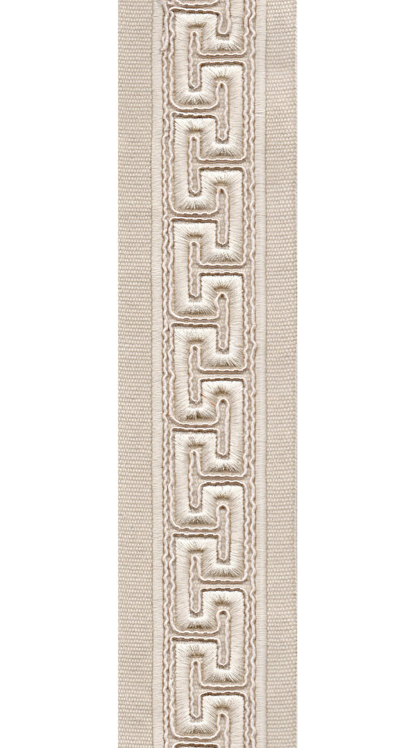 Greek Key Cotton Canvas Trim | 2.5 Inch (6.35cm) | Embroidered Border | 5 Colours | By The Metre Taupe Cream