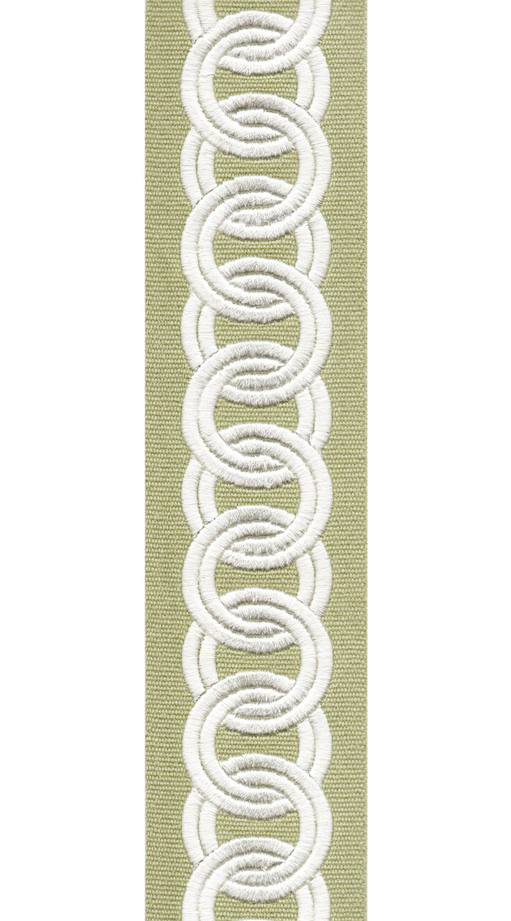 Cotton Canvas Linked Oval Edging | 6.35cm Wide Decorative Trim | For Curtains, Cushions, Blinds & Sewing | Choice of 7 Colours | Per Metre Celadon Kora